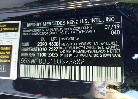 2020 Mercedes-Benz C 300 z USA, uszkodzony, nr VIN 55SWF8DB1LU323688